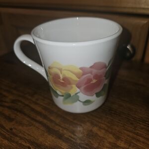 Vinyage Corelle Summer Blush White Mug with Pink and Yellow Floral Design